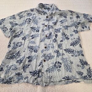 Blue Sky Mens Hawaiian Shirt Blue Floral Tropical Hibiscus Short Sleeve XL